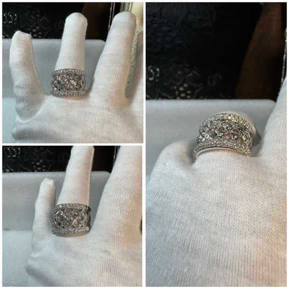 18KT White Gold Woven Design Diamond Cocktail Ring size 7.75 - Picture 7 of 10